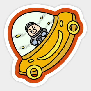 Cartoon boy flying space ship Sticker